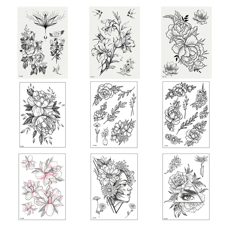

DIY Black and White Sketch Temporary Tattoo Disposable Body Tattoo Stickers