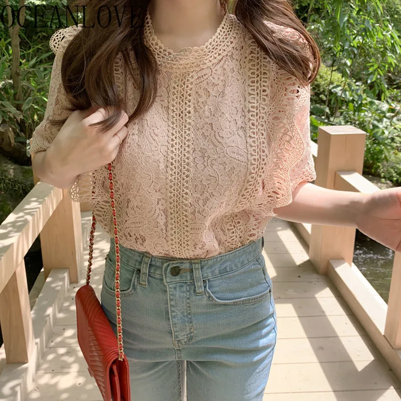 OCEANLOVE 2020 кружевные Элегантные женские топы и блузки с вырезами офисные летние