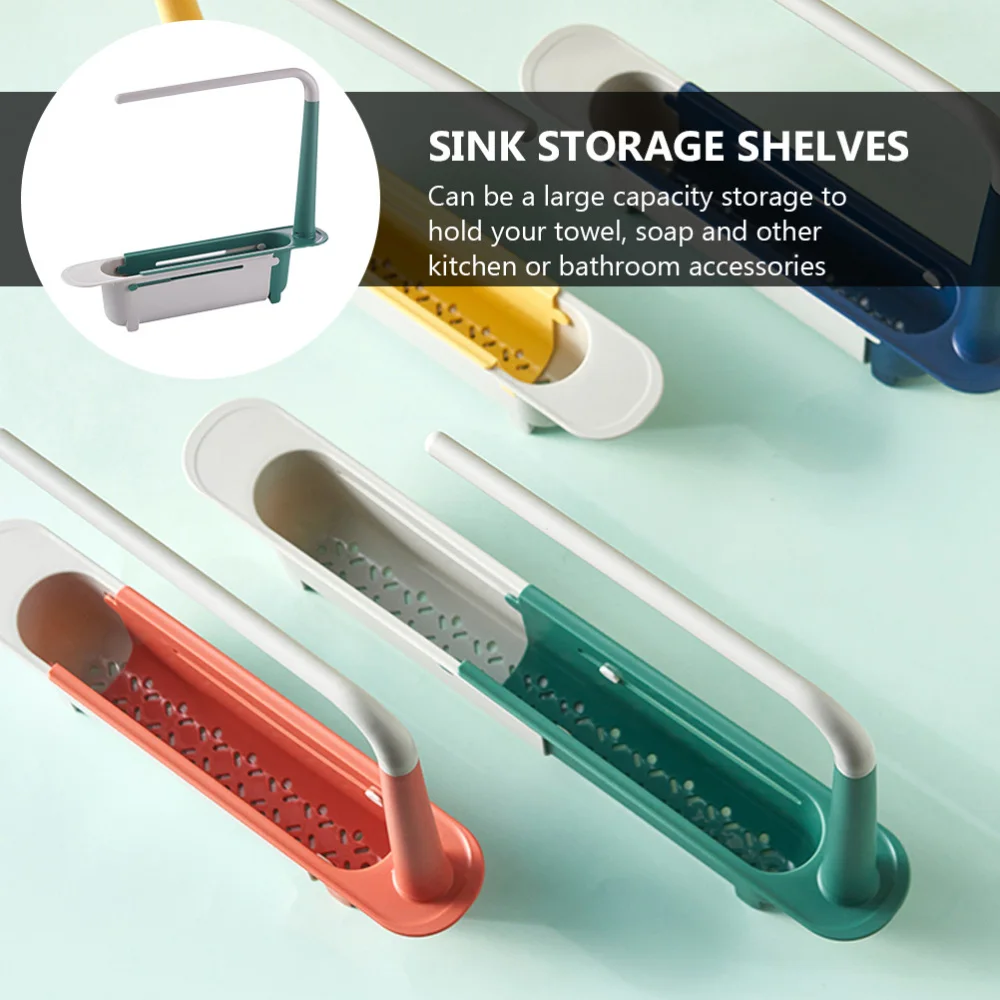 

1pc Kitchen Sink Retractable Storage Stand Kitchen Towel Storage Rack (Green)