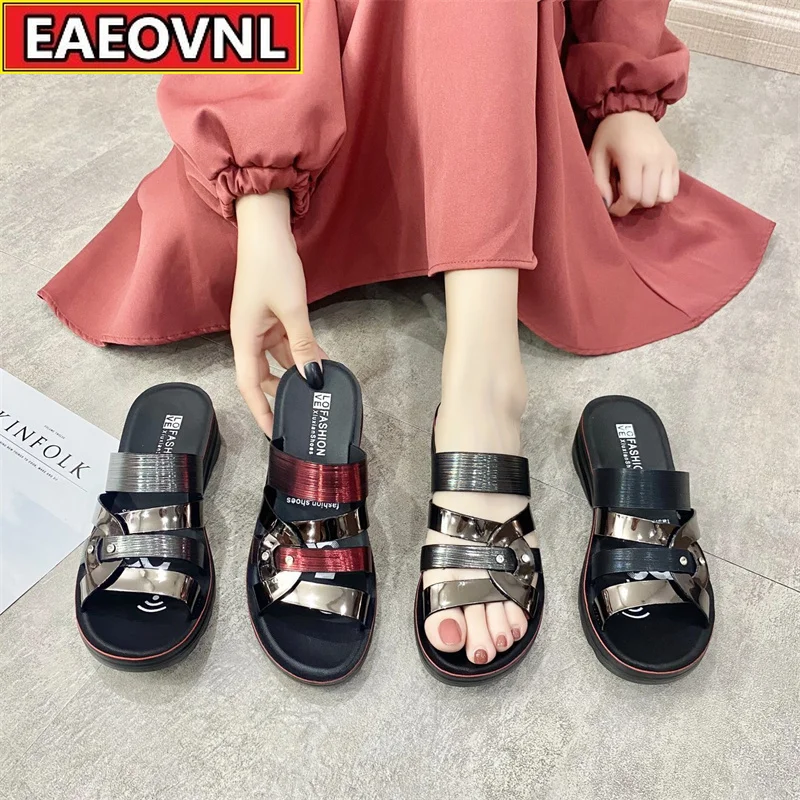 

New Summer Style with Small Wedge Heels Ladies' Slippers All-match Dress Ladies' Shoes Open-toe Sandals Beach Slippers Slides