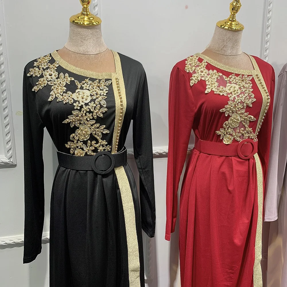 

Maxi Dress Eid Ramadan Embroidery Appliques Beaded Abaya for Women Fashion Front Slit Muslim Party Gown Islamic Dubai Turkey