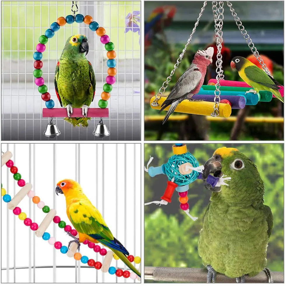 

8 Pcs Bird Parrot Toys Swing Chewing Hanging Cage Toys Hammock Bell Swing Ladder Perch for Parakeets Cockatiels Small Birds