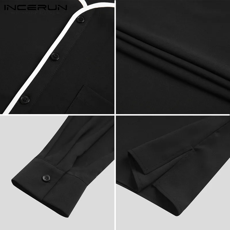 

INCERUN Fashion Men Shirt V Neck Patchwork Long Sleeve Casual Blouse Streetwear Button Korean Style Chic Camisas Hombre S-5XL 7