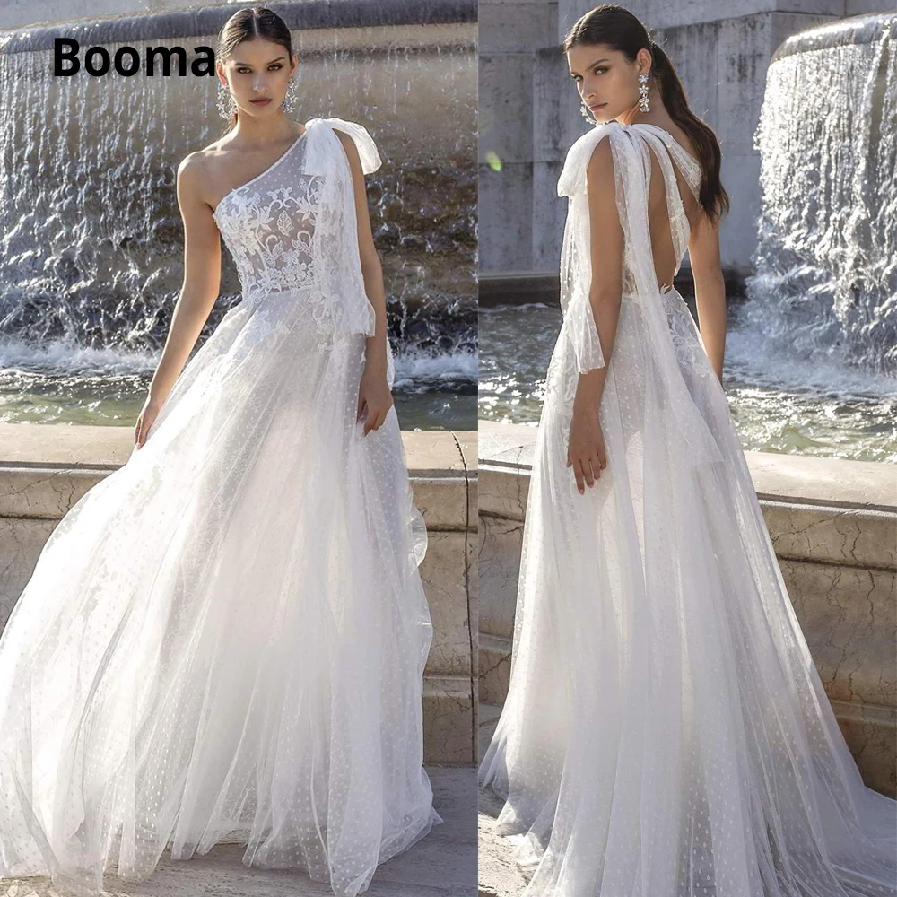 Booma 2020 сексуальное свадебное платье на одно плечо Boho A Line Dot Тюль Аппликации