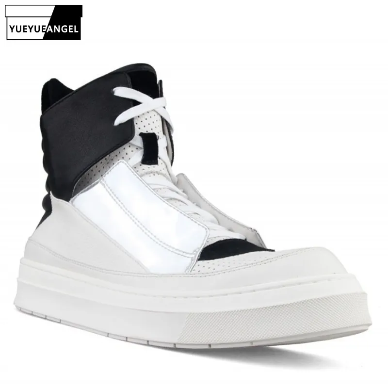 

Top Quality Sequined Men High-Top Shoes Street Hip Hop Shoes Lace Up Mixed Color 100% Genuine Leather Platform Sneakers Footwear