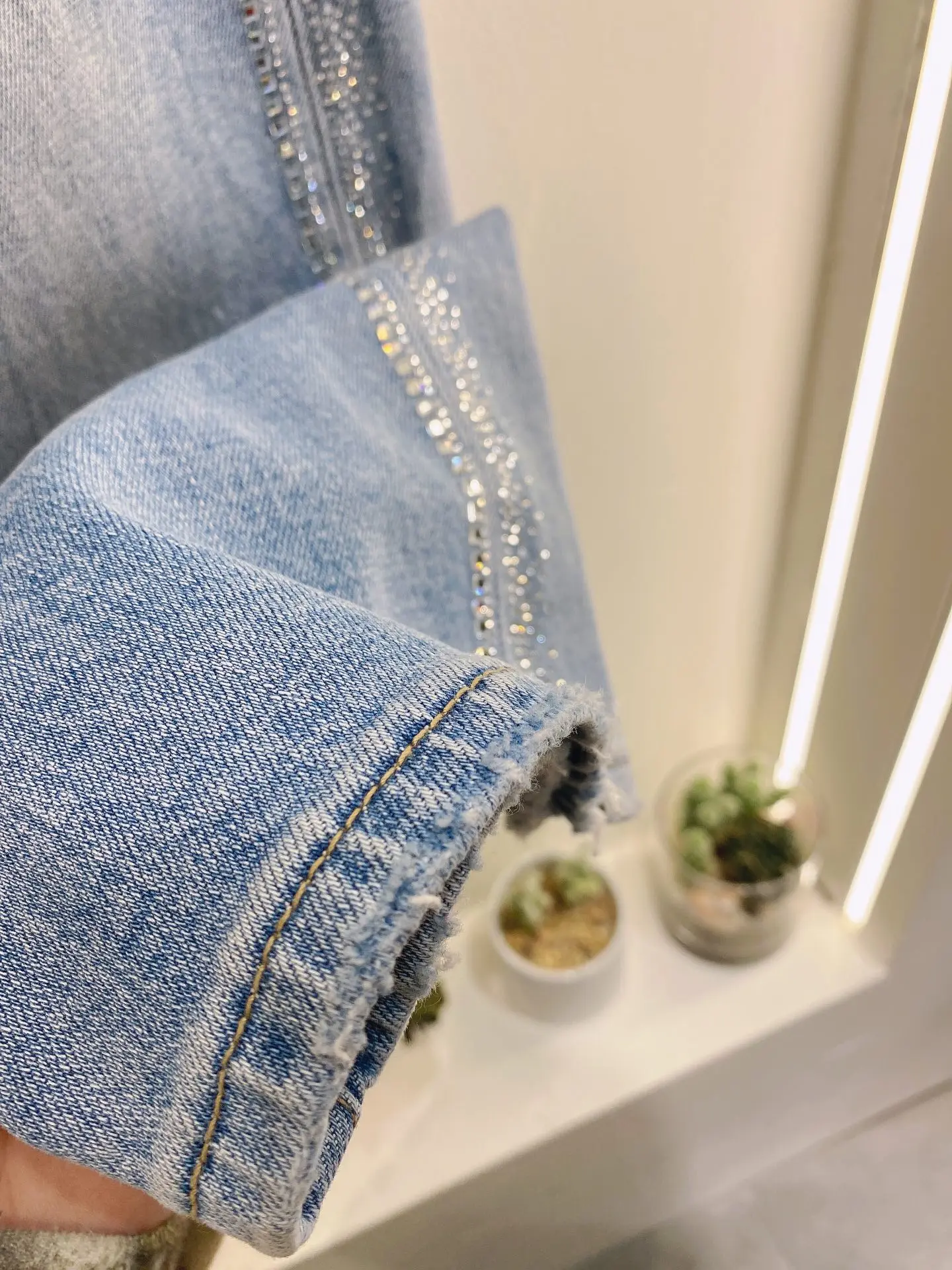new women fashion 2021 loose high-waisted wide-leg jeans with diamonds 0401