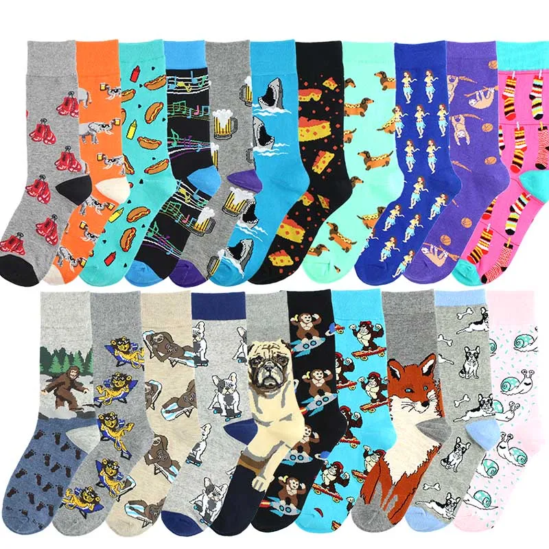 Классные забавные носки Улитка Мопс обезьяна гамбургер пицца Чили уличные хип