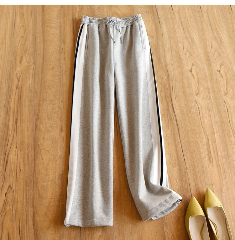 

Брюки женские с широкими штанинами, приталенные флисовые штаны с завышенной талией, спортивные штаны, новинка