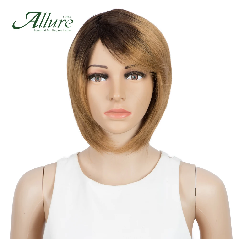 Парик из коротких человеческих волос с челкой для черных женщин бразильские