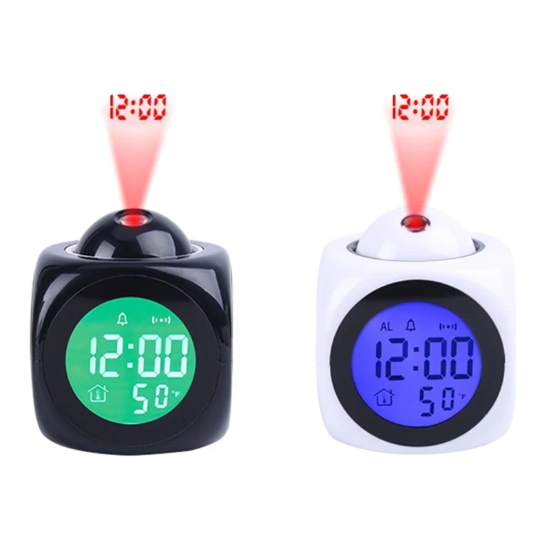 

Digital Alarm Clock Wall Projection with Snooze Function LCD Screen Thermometer ℃/℉ Time Voice Alarm LED Backlight