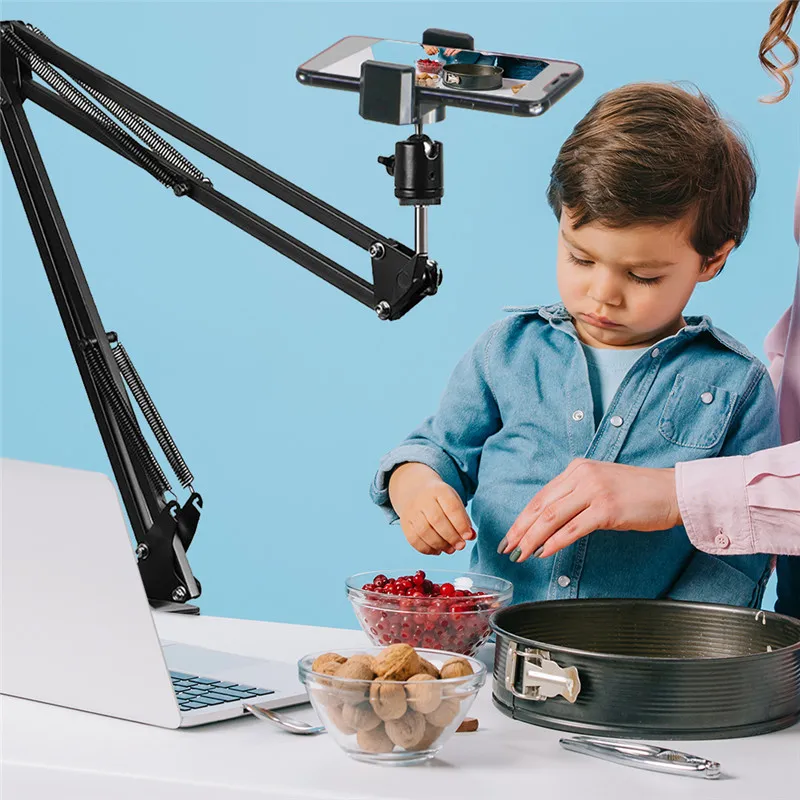 

Phone Stand Holder for Ring Light Tripod 100CM Foldable Phone Long Arm Stand Desktop Tripod Cellphone Iphone with LED Ring Light