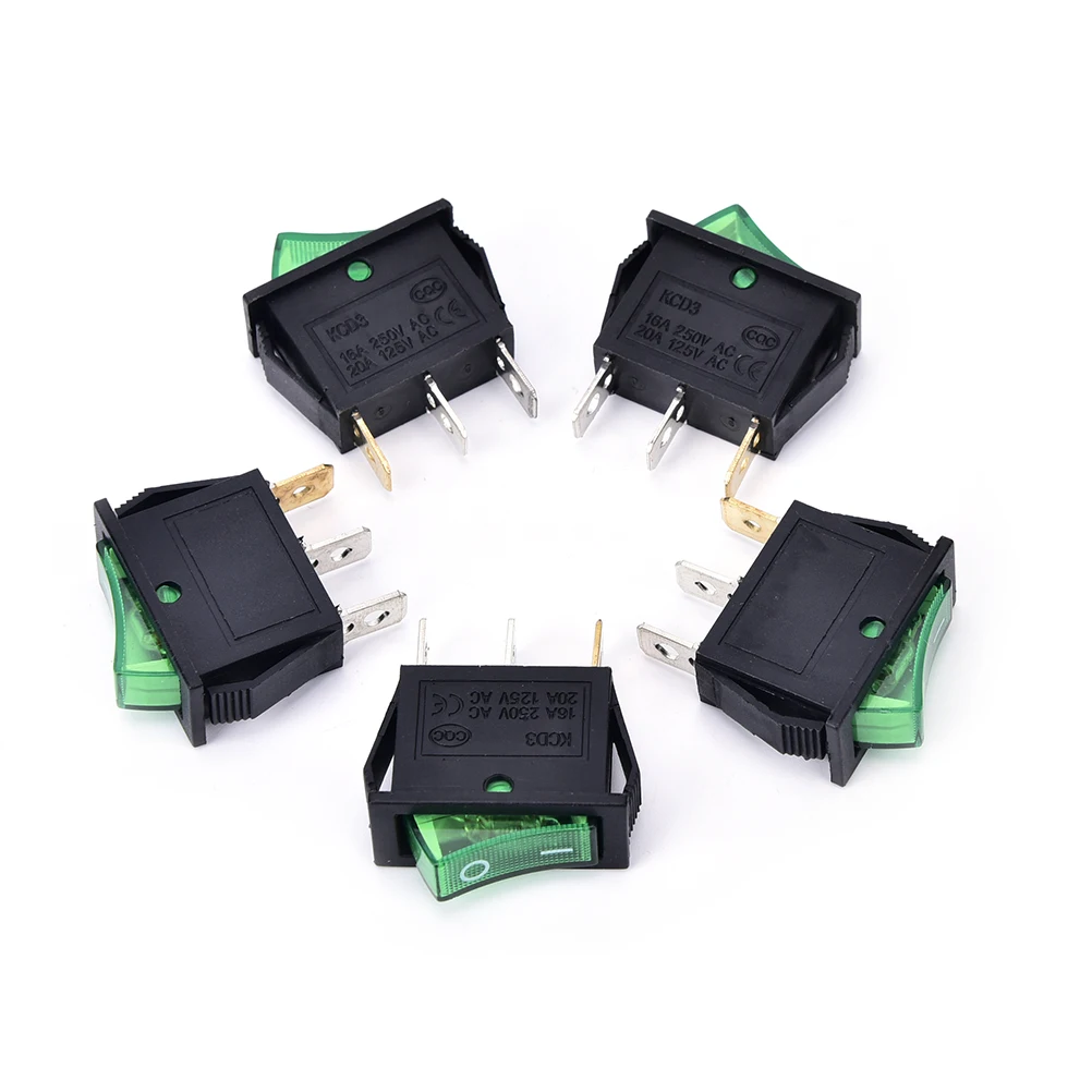 

ZLinKJ 5pcs/lot ON/OFF Green LED Light SPST 3PIN Boat Rocker Switch Car Dash Dashboard Truck