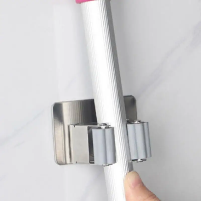 

Bathroom mop rack 304 mop hook strong sticky hook free punch clip card holder storage mop clip broom clip bathroom storage hooks