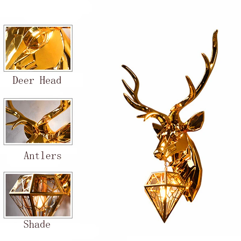 

Luxury Retro Gold Deer Wall Lamp Antlers Sconce Wall Light Fixtures Living Room Bedroom Bedside Lamp Home Mirror Decor Lighting