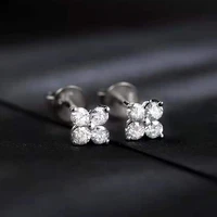 100 18k white gold real round diamond fairy four flower stud earring for woman wedding engagement gift au750