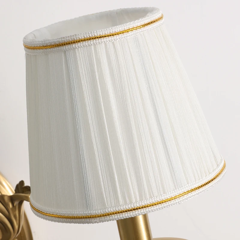 

American Luxury Living Room Full Copper Wall Lamp Modern Minimalist Fabric Lampshade Wall Lamps for Bedroom Bedside