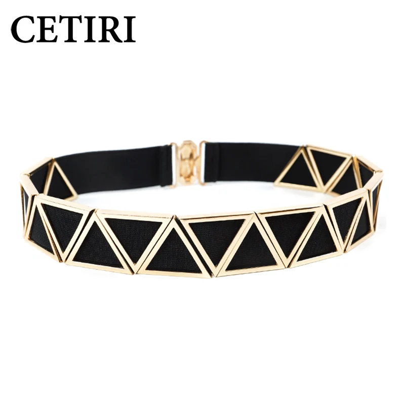 

CETIRI Fashion Golden Waist Belts Women's Party Metal Wide high quality Waistband Luxury Designer Ladies Elastic Belt For Dress