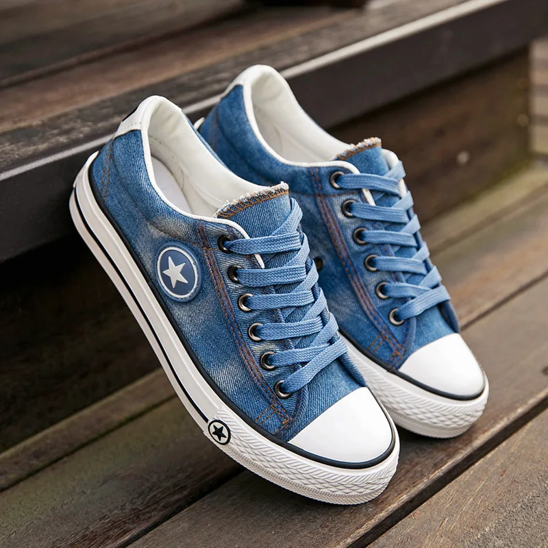 

2020 spring new student casual washed denim canvas shoes flat fashion breathable large size women's shoes