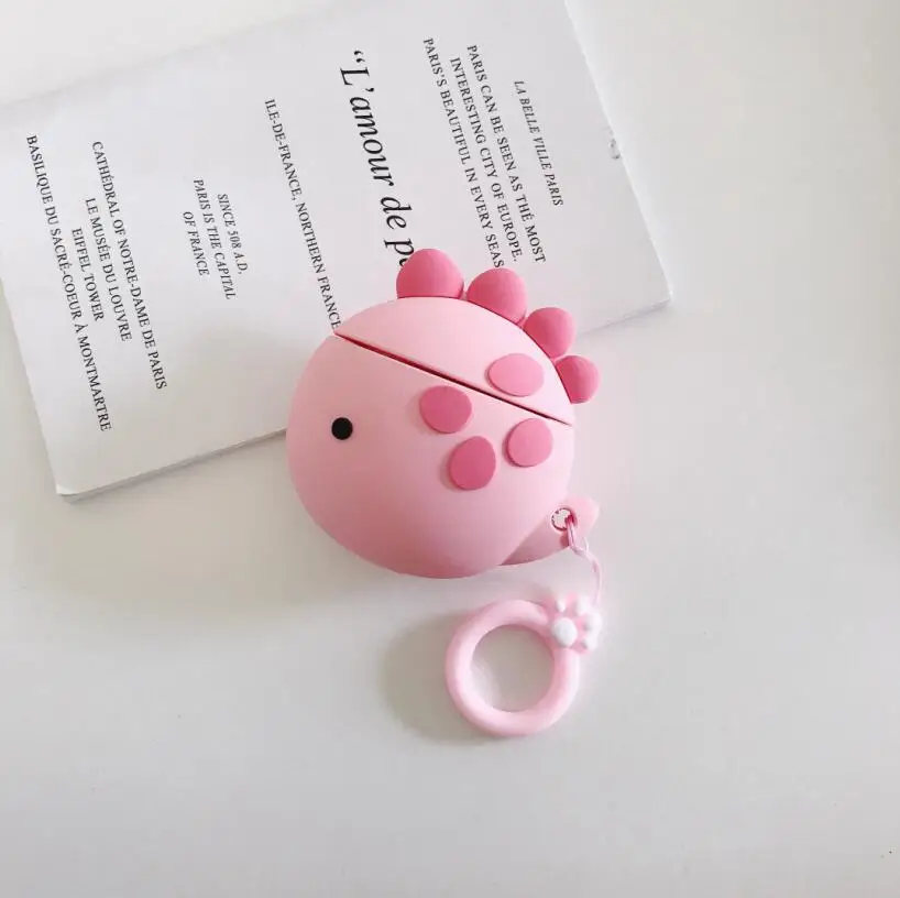 Pink Fan Dragon Милые 3D наушники Airpod Air Pods чехол мультфильм лосось динозавр Рыба для Airpods для Apple Air Pods защитный чехол для Earpods - Цвет: Pink Fan Dragon