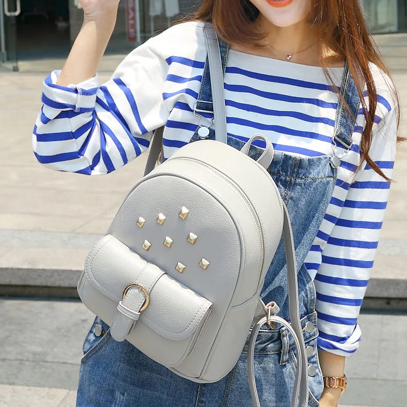 Женский кожаный рюкзак с заклепками модные школьные ранцы для девочек