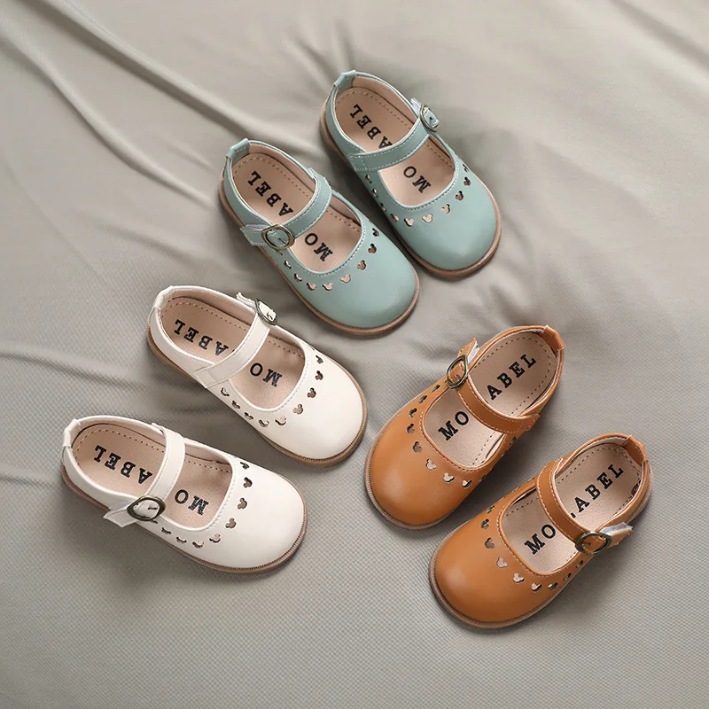 

Spring Autumn Girl's Princess Leather Shoes Little Girl's Single Flats Shoes Solid Color Shallow Hollow White Green Brown