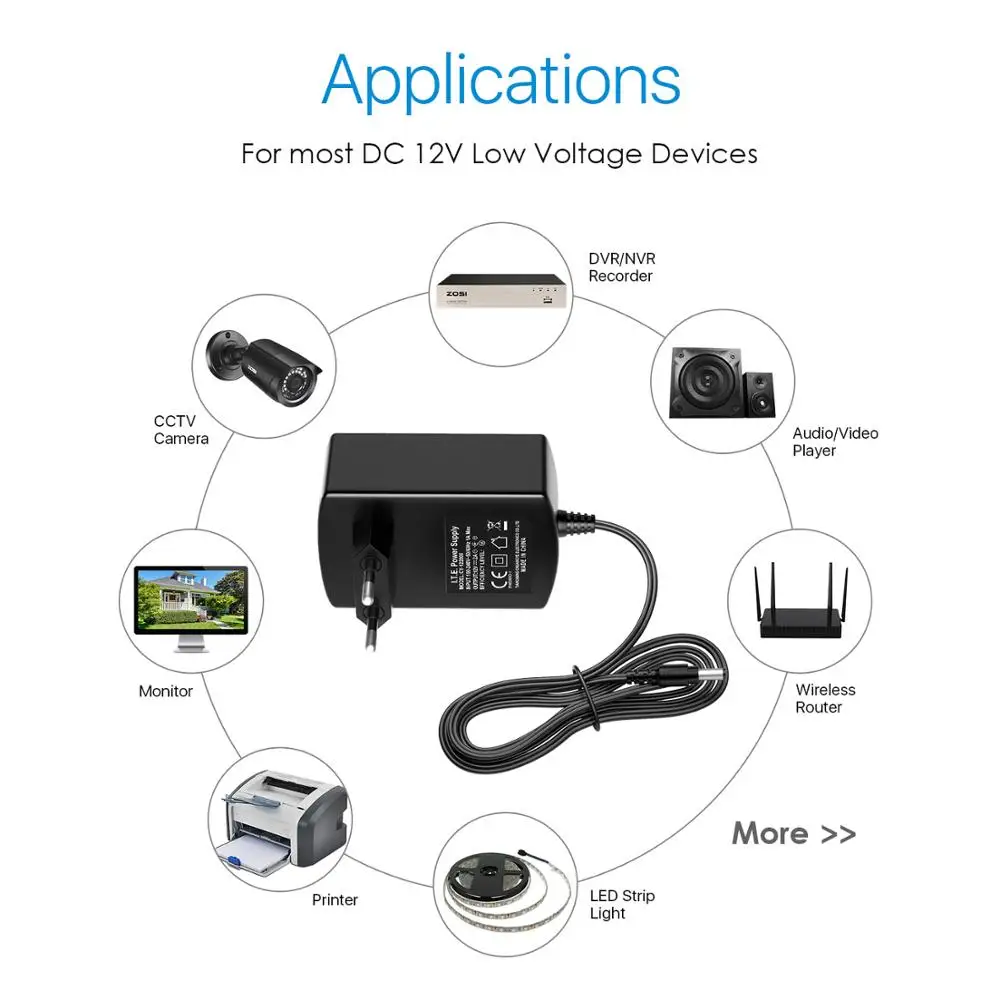 Адаптер питания ZOSI для системы видеонаблюдения адаптер постоянного тока 12 В 2 А