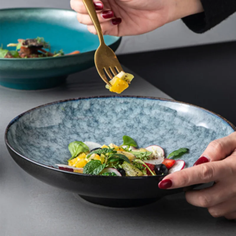 

Japanese Salad Bowl Ceramic Large Hat Creative Cold Noodle Bowl Commercial Artistic Dish Tableware Good-looking Shallow Mouth