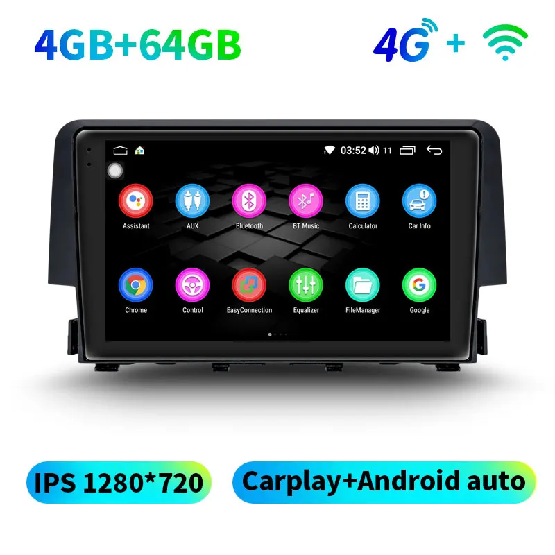 4GB 64GB WITH 4G Радуясь " головное устройство Android Восьмиядерный Автомобиль Радио Стерео для Honda Civic gps DVD плеер wifi SWC DSP Carplay - Цвет: 4GB 64GB WITH 4G
