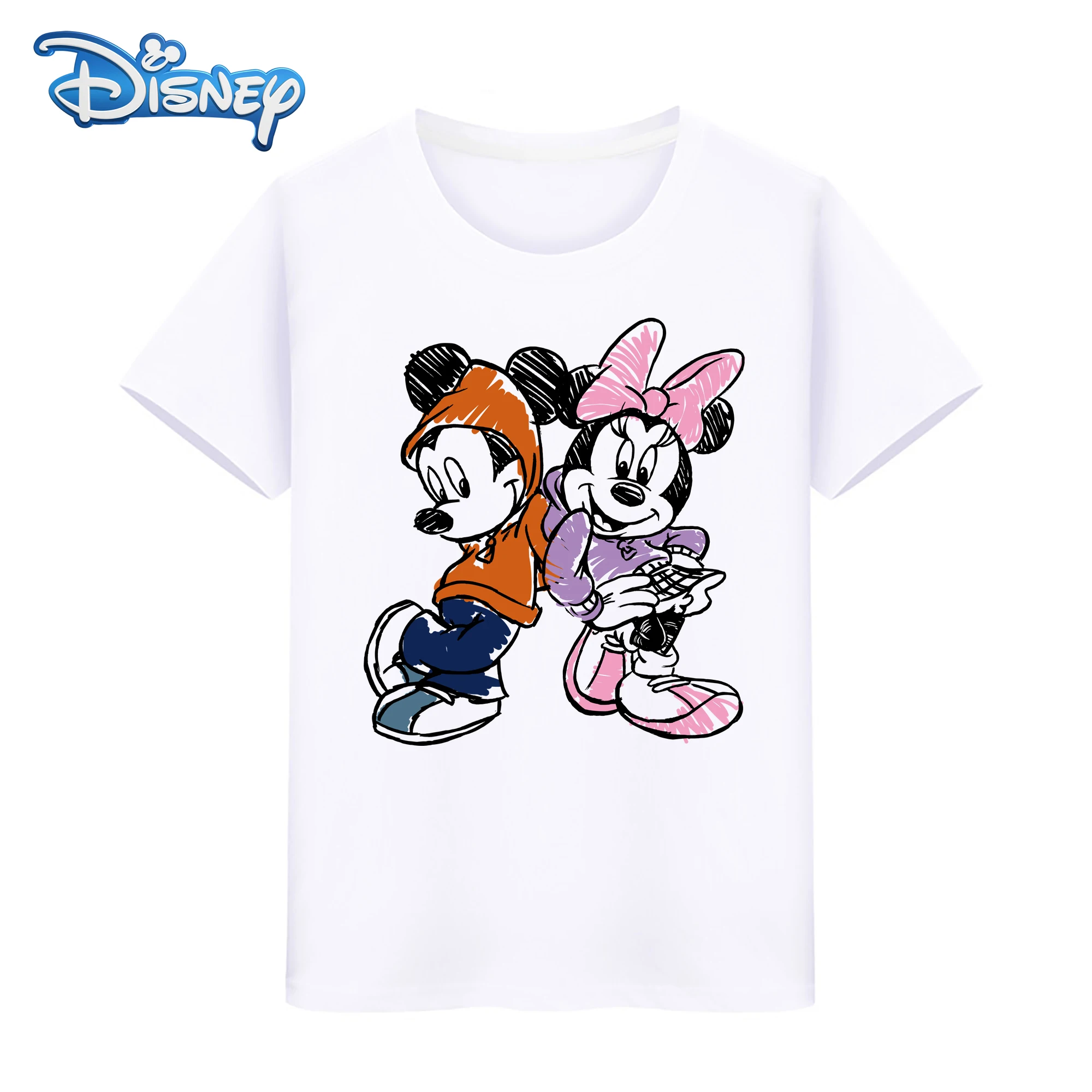 

Disney 2021 Mickey Mouse Minnie T-shirt short sleeve original DIY Kawaii Harajuku Graphic Shirts cartoon printed T-shirt