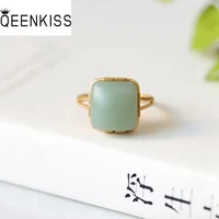 qeenkiss rg5113 fine jewelry wholesale fashion hot woman girl birthday wedding gift vintage square jade 24kt gold resizable ring