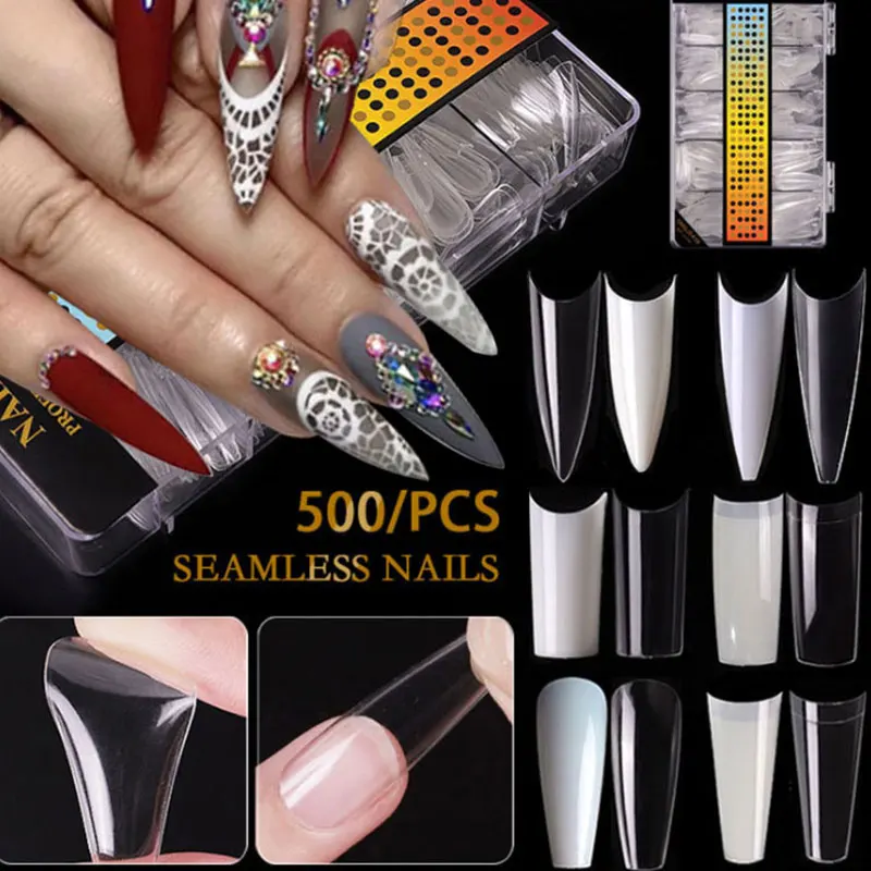 

500pcs/box Ultra-thin Non-marking False Nails Frosted Trapezoidal Nail Piece French Long Nails Professional Manicure Supplies