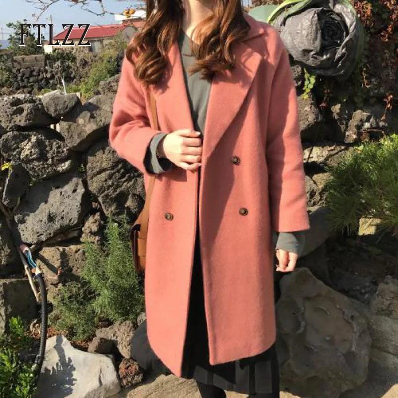 Новое Женское шерстяное пальто в Корейском стиле с отложным воротником 2019 модное