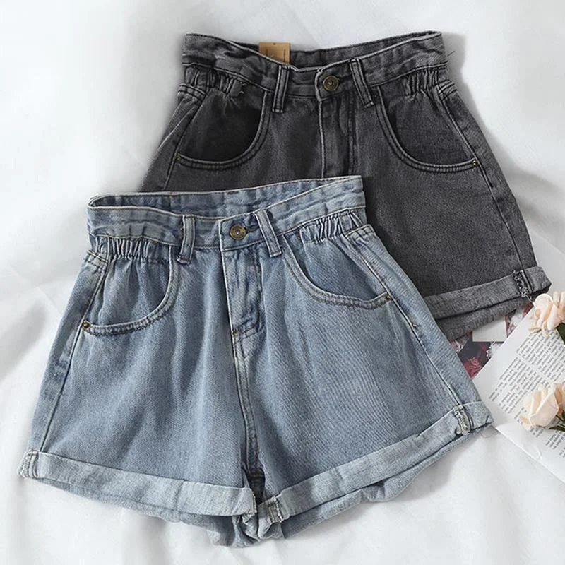 

2021 Casual Vintage Short Jeans Female New Hot Pants Shorts Summer Cotton Denim High Waist Loose Wide Leg Shorts Women