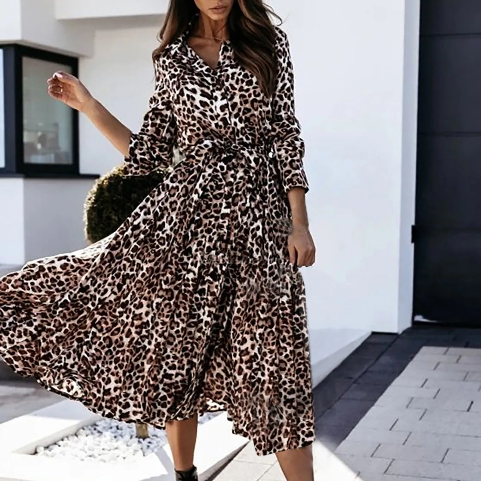

Vestidos Lady Sexy V Neck Long Sleeve Mini Dress Elegant Leopard Print Folds Short Dress Autumn Women Slim Bodycon Party Dresses