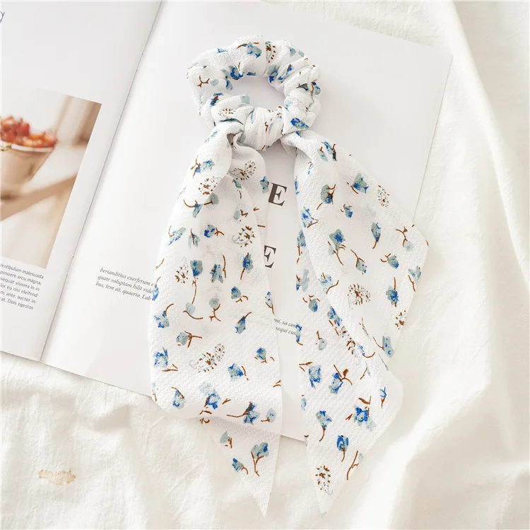 New Fashion Sweet Scrunchie Women Ribbon Elastic Hair Bands Print Dots Bow Scarf Hair Rubber Ropes Girls Hair Accessories