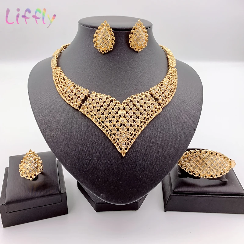 Новые африканские Ювелирные наборы золотое ожерелье браслет серьги кольцо