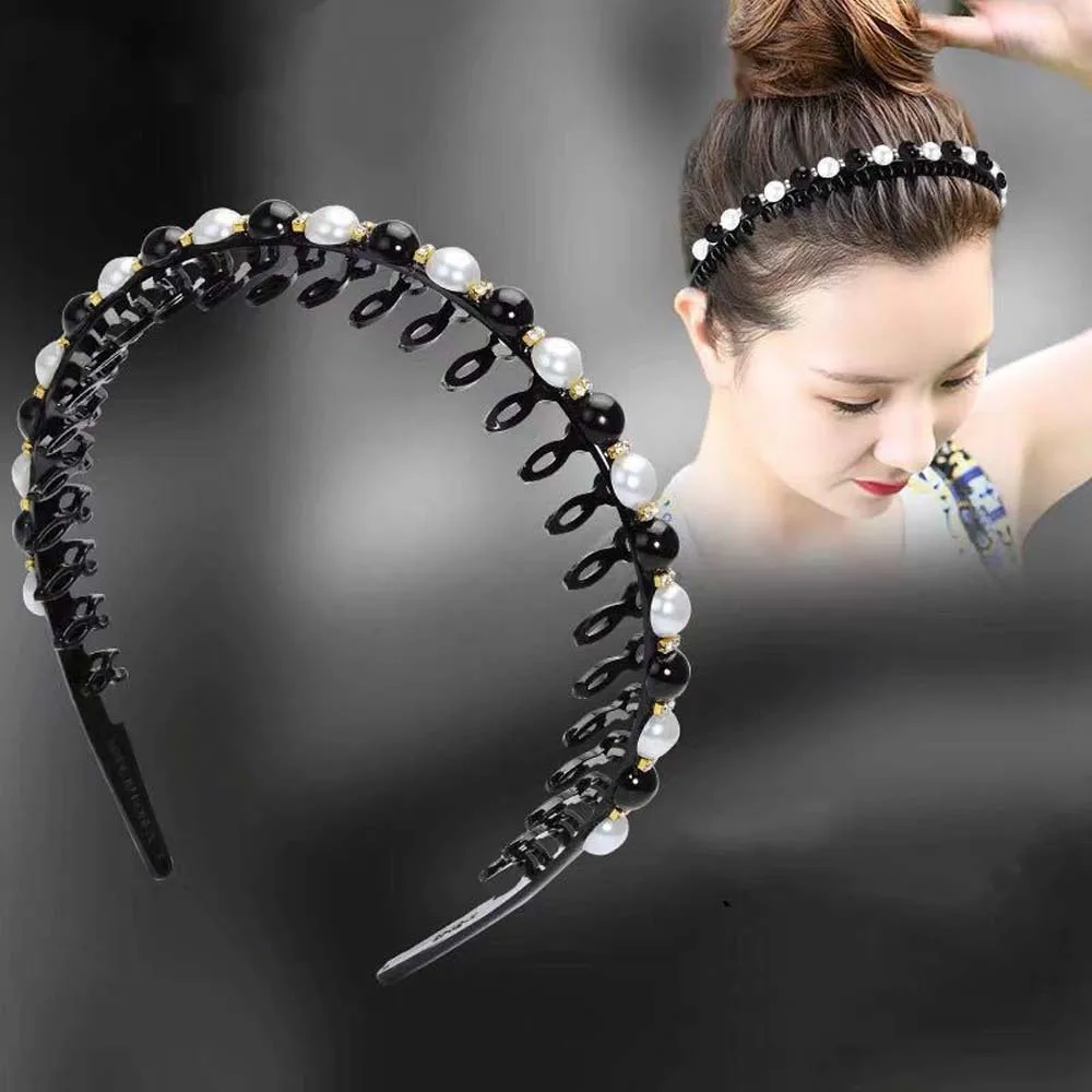 

Корейская Женская повязка Стразы с жемчугом, Женская необычная обруч для волос с зубцами, нескользящая повязка для волос для мытья лица