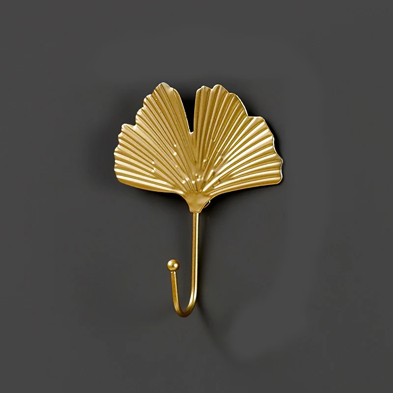 

1PC Nordic Leaf Shape Gold Color Hook Coat Rack Wall Coat Key Holder Free-Hole Home Wall Hanging Home Single Hook Decoration