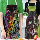 Искусственные Кухонные фартуки с изображением животных, кошек, хлопковые льняные принадлежности для домашнего приготовления пищи, выпечки, кофейни, принадлежности для уборки передней части, инструменты для уборки