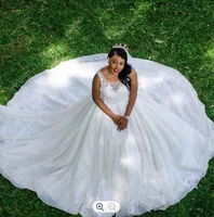 elegant tank sleeveless lace appliques wedding dresses sweep train vestido novia ballgown customized bridal gowns