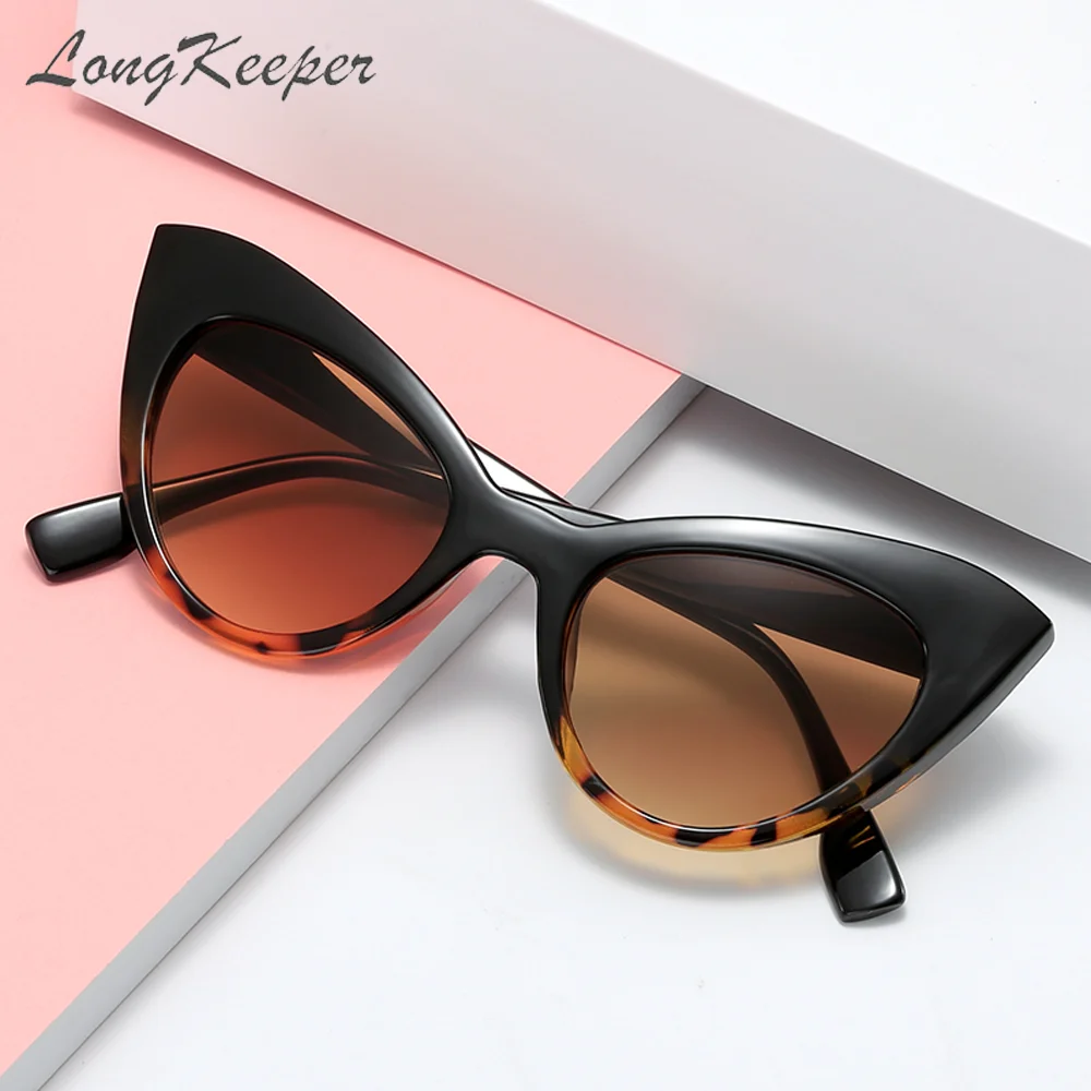 LongKeeper-gafas de sol de estilo ojo de gato para mujer, anteojos de sol femeninos con diseño de leopardo negro, estilo Retro Vintage, 2020