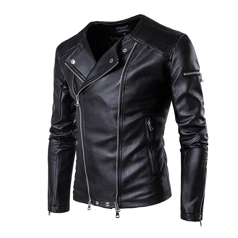 

Mcikkny Men Leather Jacket Coats Autumn Winter Motorcycle Leather Jackets Outwear Male Clothing Classic