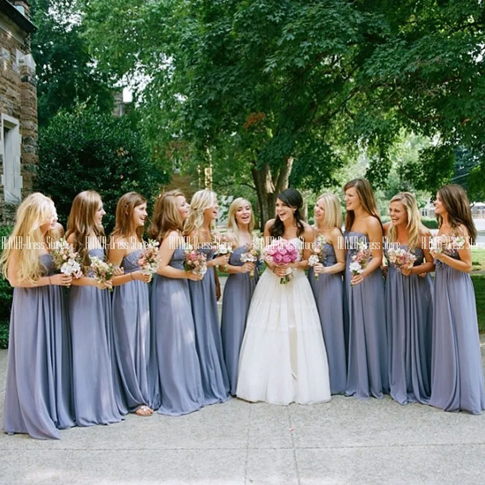 

Sweetheart Dusty Blue Bridesmaid Dresses Lace Up Back A Line Long Chiffon Wedding Party Dresses Vestidos De Dama De Honor