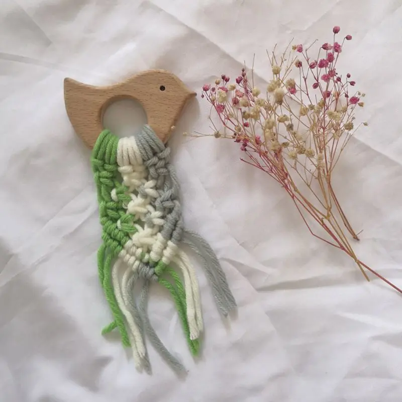 Детский Прорезыватель для зубов вязаное крючком деревянное кольцо