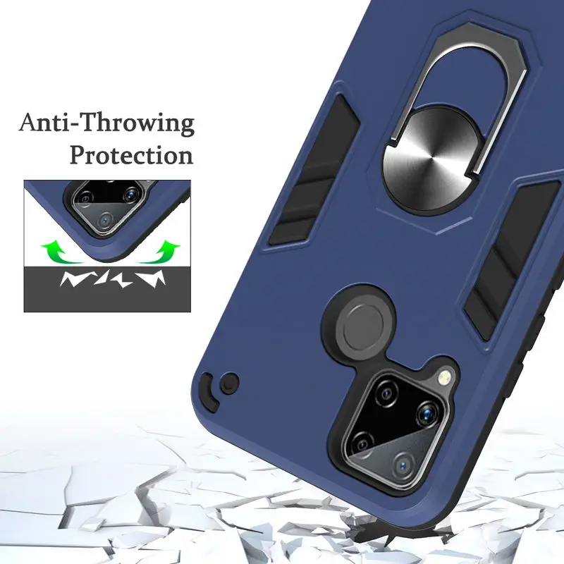 

Shockproof Case For Realme C15 luxury Armor With ring Car Bracket Back Cover For OPPO Realme C15 TPU Frame Phone Case 6.5 inch