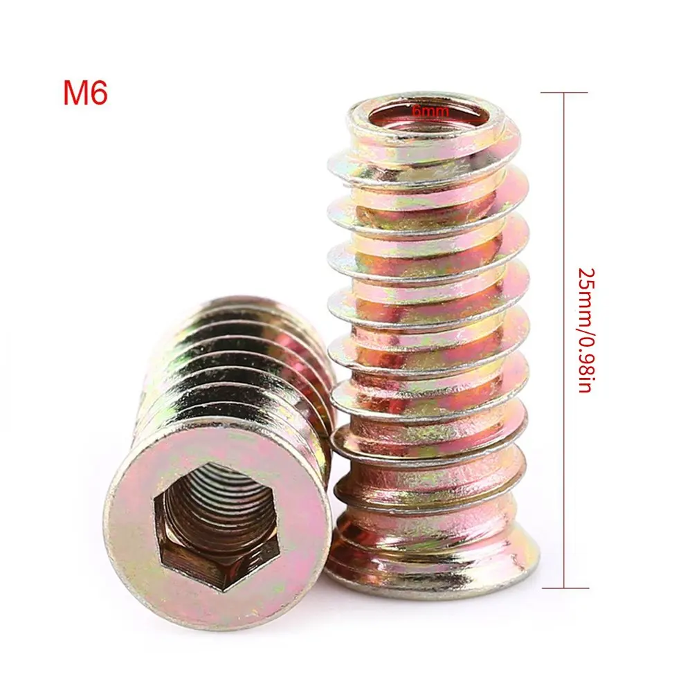 

20pcsx M4 M5 M6 M8 M10 Zinc Alloy Flange wood Insert Nut Hex Drive Head Furniture Nuts length 25mm