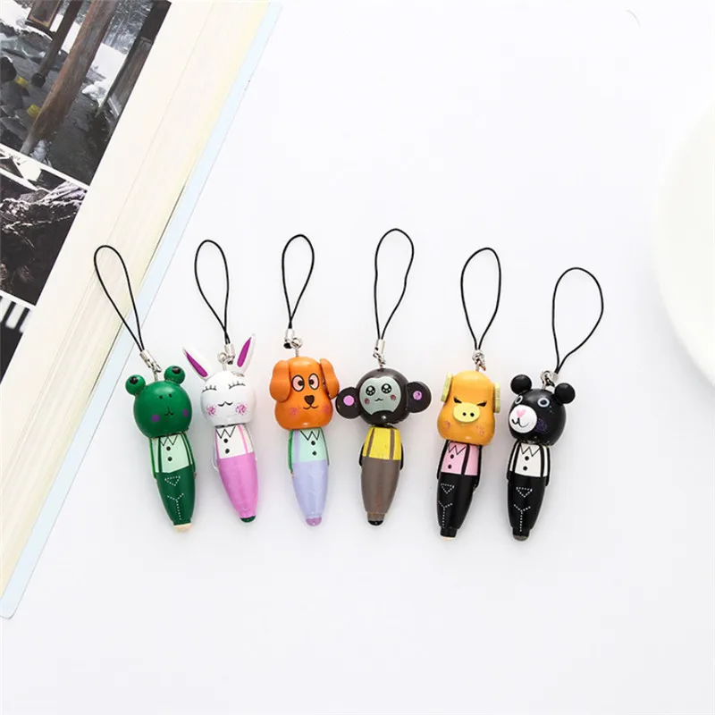 1 шт. деревянная шариковая ручка с маленьким мультяшным животным |