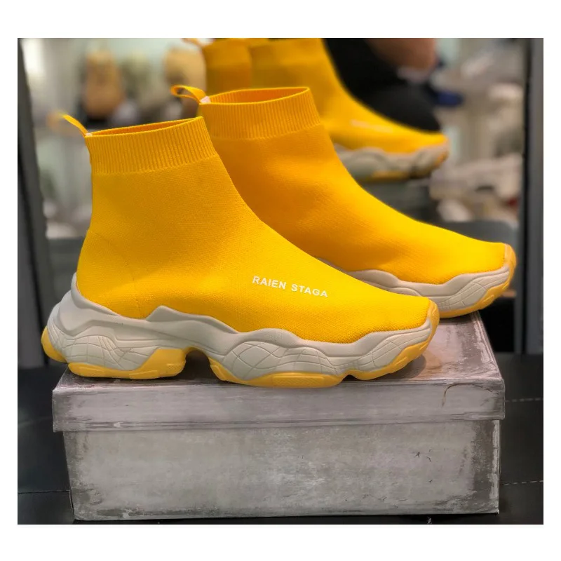 2019 Summer High Top Sneakers Gauze Breathable Stretch Fabric Stocking Men Shoes Knitting Casual Short Boots Leisure Flats |