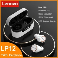 original lenovo lp12 tws earphone wireless bluetooth headphones xpx5 waterproof headset stereo bass mic lp1 2 ai noise reduction