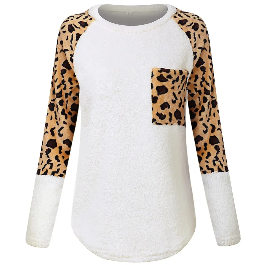 

Vogue Fashion Sweatshirt Womens Casual Long Sleeve Patchwork Leopard Print O-Neck Autumn Winter Female Tops Sweatshirts